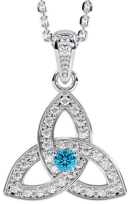 Diamond Topaz Silver Celtic Trinity Knot Necklace