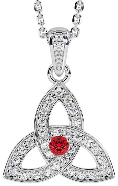 Diamond Ruby White Gold Celtic Trinity Knot Necklace