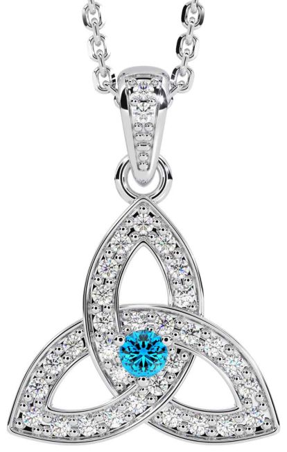 Diamond Topaz White Gold Celtic Trinity Knot Necklace