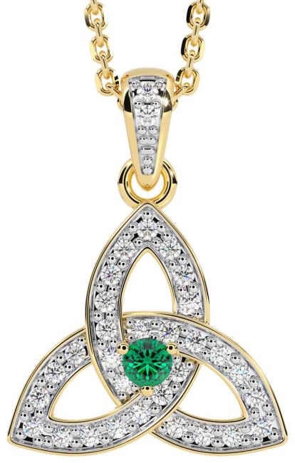 Diamond Emerald Gold Celtic Trinity Knot Necklace