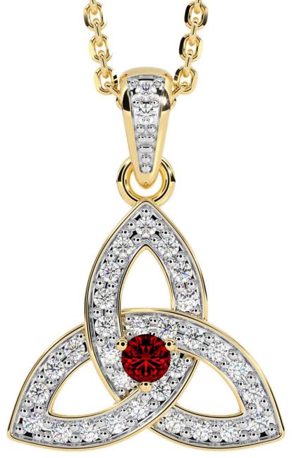 Diamond Garnet Gold Celtic Trinity Knot Necklace