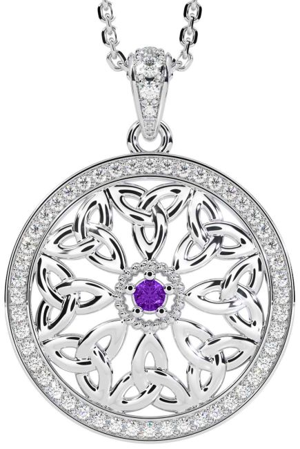 Diamond Amethyst Silver Celtic Trinity Knot Necklace
