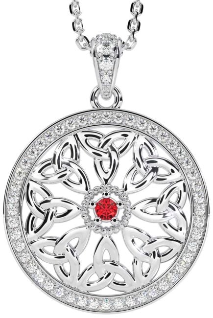 Diamond Ruby Silver Celtic Trinity Knot Necklace
