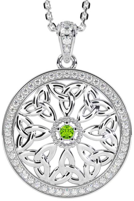 Diamond Peridot White Gold Celtic Trinity Knot Necklace