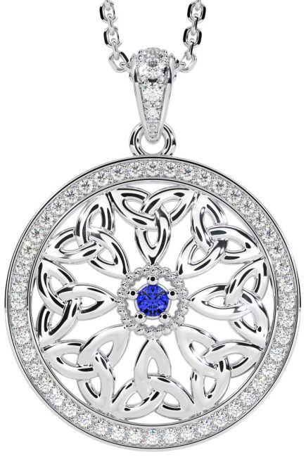 Diamond Sapphire White Gold Celtic Trinity Knot Necklace