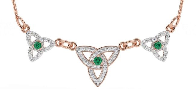 Diamond Emerald Rose Gold Silver Celtic Trinity Knot Necklace