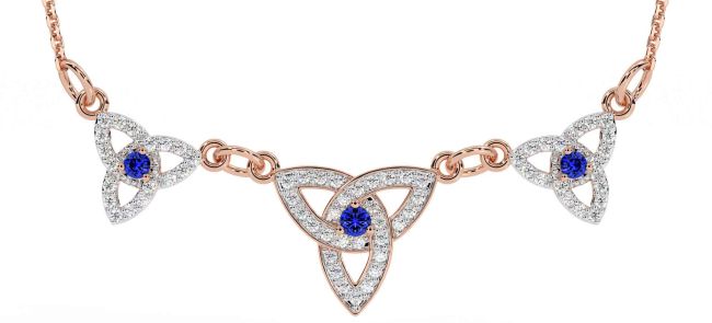 Diamond Sapphire Rose Gold Silver Celtic Trinity Knot Necklace