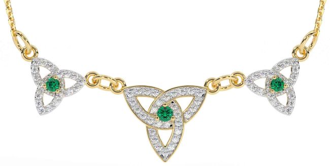 Diamond Emerald Gold Silver Celtic Trinity Knot Necklace