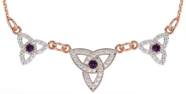 Diamond Alexandrite Rose Gold Celtic Trinity Knot Necklace