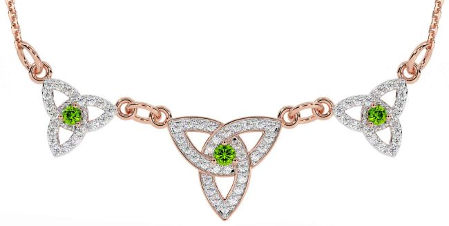 Diamond Peridot Rose Gold Celtic Trinity Knot Necklace
