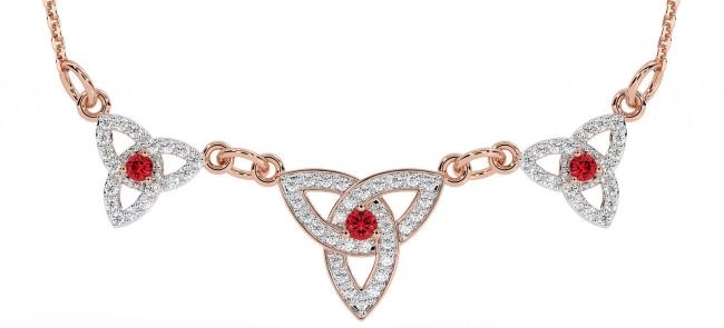 Diamond Ruby Rose Gold Celtic Trinity Knot Necklace