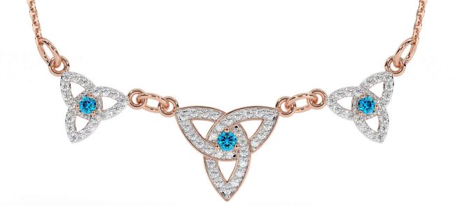 Diamond Topaz Rose Gold Celtic Trinity Knot Necklace