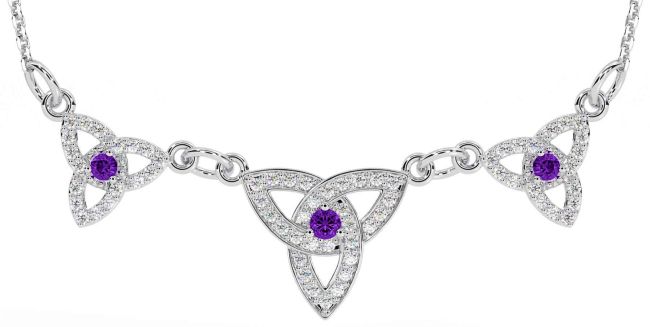 Diamond Amethyst Silver Celtic Trinity Knot Necklace