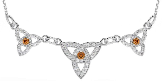 Diamond Citrine Silver Celtic Trinity Knot Necklace