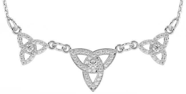Diamond Silver Celtic Trinity Knot Necklace