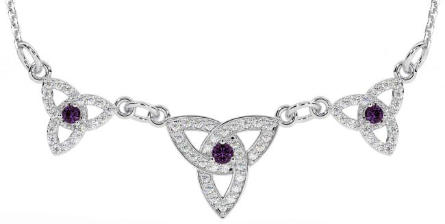 Diamond Alexandrite White Gold Celtic Trinity Knot Necklace