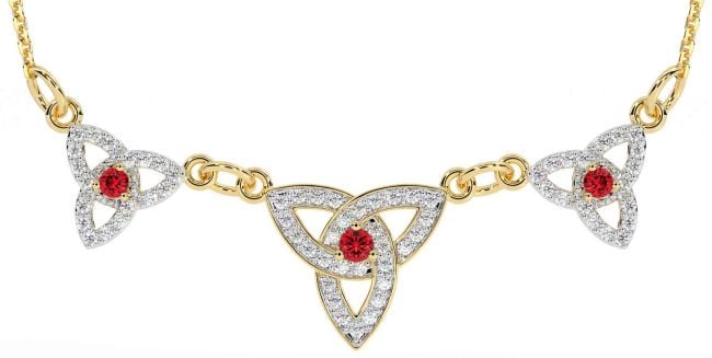 Diamond Ruby Gold Celtic Trinity Knot Necklace