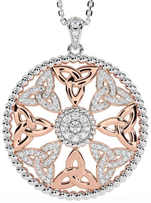 Diamond Rose Gold Silver Celtic Trinity Knot Necklace