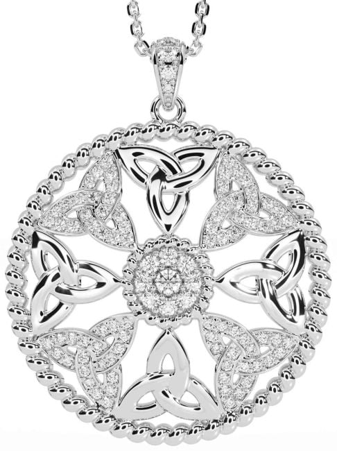 Diamond Silver Celtic Trinity Knot Necklace