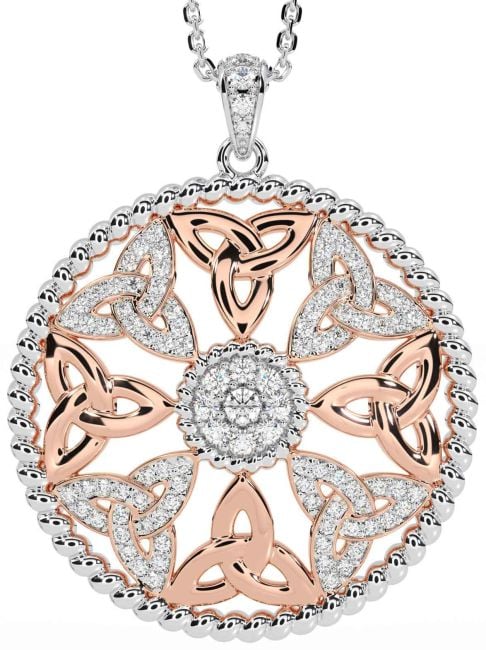 Diamond White Rose Gold Celtic Trinity Knot Necklace