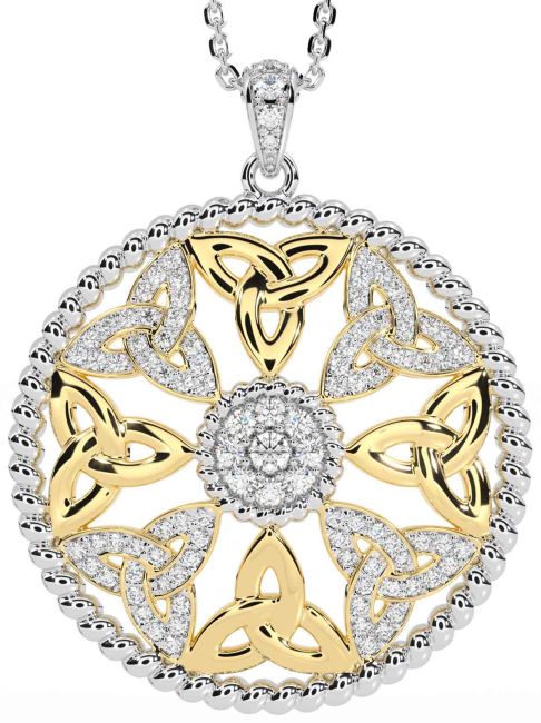 Diamond White Yellow Gold Celtic Trinity Knot Necklace