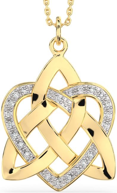 Diamond Gold Silver Celtic Knot Heart Necklace