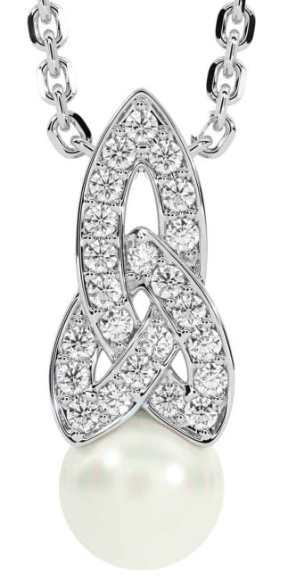 Diamant Bílý Zlato keltský Trojice Uzel Perla Náhrdelník