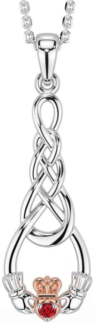 Ruby Rose Gold Silver Celtic Claddagh Necklace