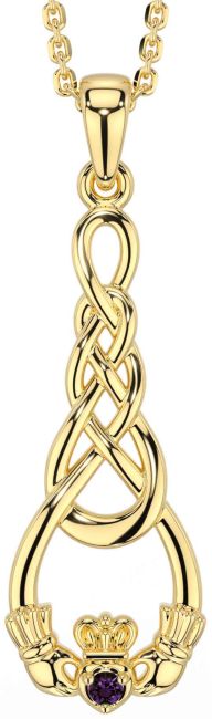 Alexandrite Gold Silver Celtic Claddagh Necklace