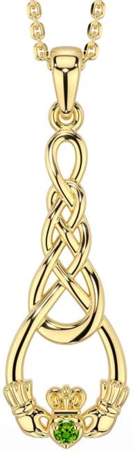 Peridot Gold Silver Celtic Claddagh Necklace