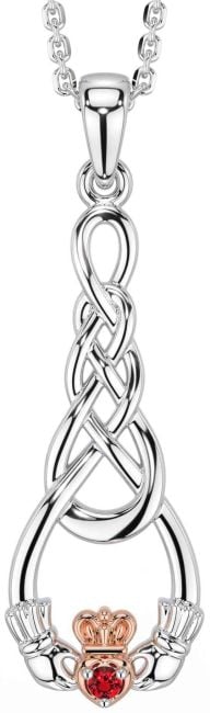 Ruby Rose Gold Silver Celtic Claddagh Necklace