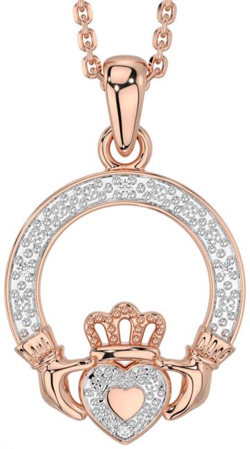 Diamond Rose Gold Claddagh Necklace