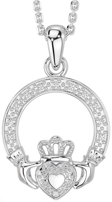 Diamond White Gold Claddagh Necklace