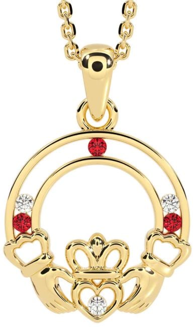 Diamond Ruby Gold Silver Claddagh Necklace