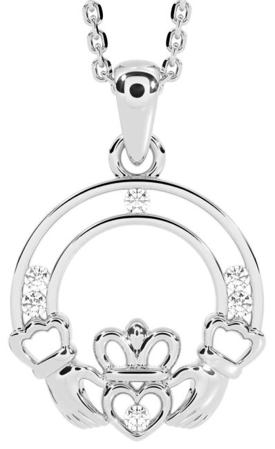 Diamond Silver Claddagh Necklace