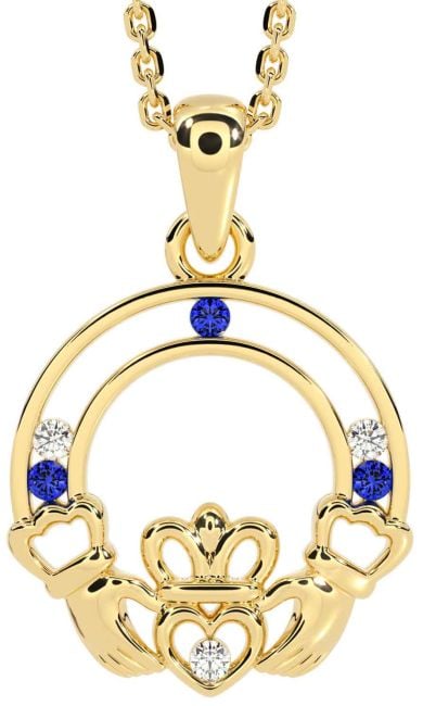 Diamond Sapphire Gold Claddagh Necklace