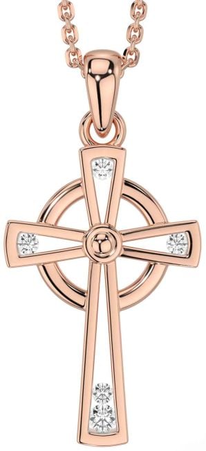 Diamond Rose Gold Silver Celtic Cross Necklace