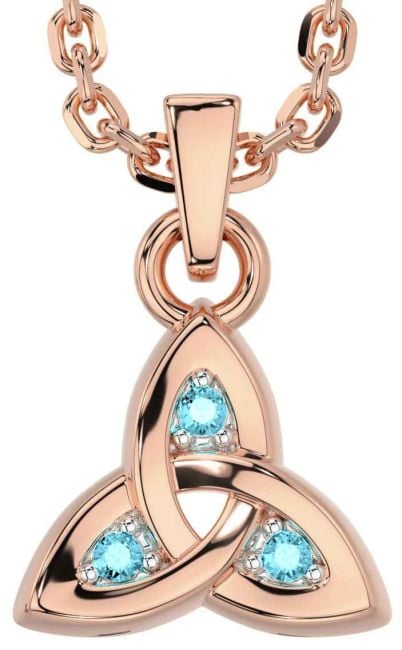 Aquamarine Rose Gold Silver Celtic Trinity Knot Charm Necklace