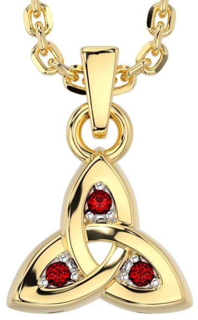 Garnet Gold Silver Celtic Trinity Knot Charm Necklace