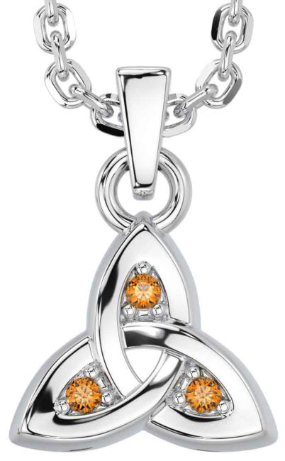 Citrine Silver Celtic Trinity Knot Charm Necklace