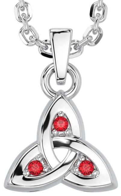 Ruby Silver Celtic Trinity Knot Charm Necklace