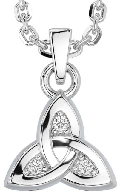 Diamond White Gold Celtic Trinity Knot Charm Necklace