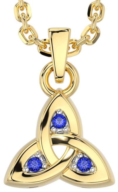 Sapphire Gold Celtic Trinity Knot Charm Necklace