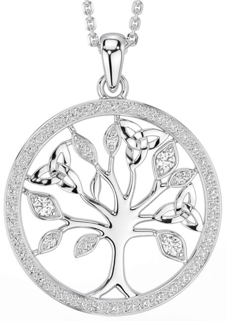 Diamond White Gold Celtic Tree of Life Trinity Knot Necklace