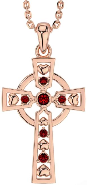 Garnet Rose Gold Silver Celtic Cross Necklace