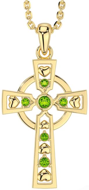 Peridot Gold Silver Celtic Cross Necklace