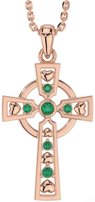 Emerald Rose Gold Celtic Cross Necklace