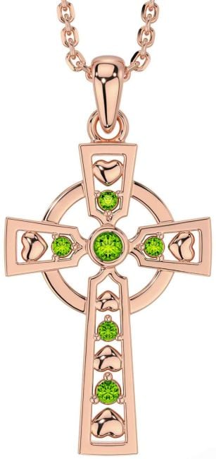 Peridot Rose Gold Celtic Cross Necklace