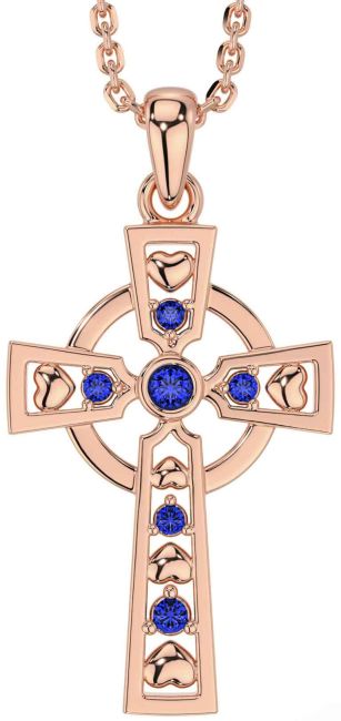 Sapphire Rose Gold Celtic Cross Necklace