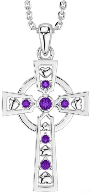 Amethyst Silver Celtic Cross Necklace